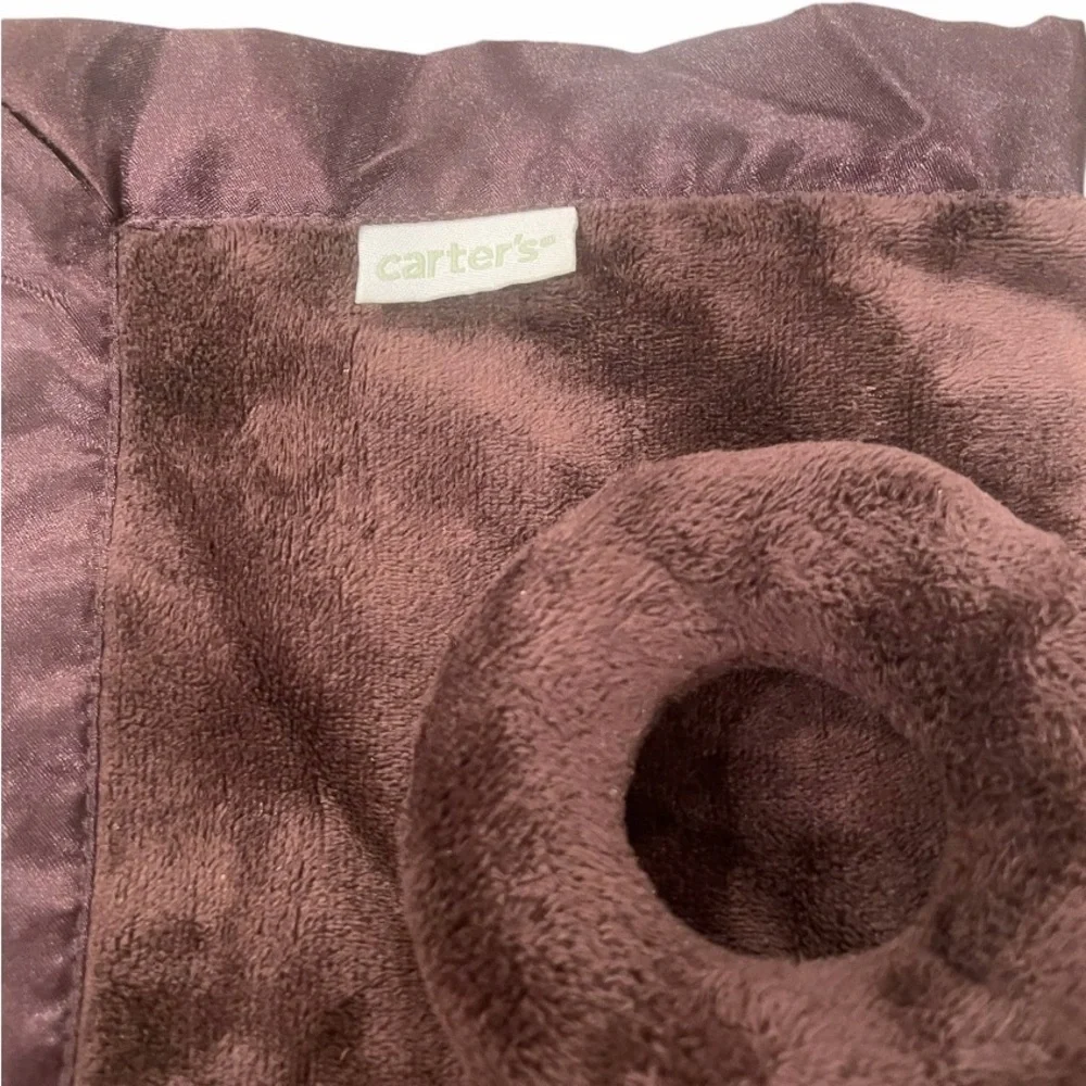 CARTERS Monkey Baby Lovey Security Blanket Rattle Brown Soft Plush Satin Back